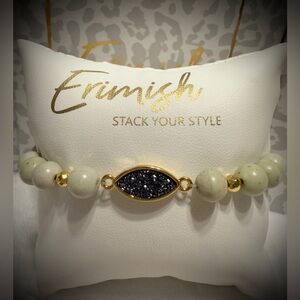 New ERIMISH Bracelet - Khaki & Gold w/ Black Druzy